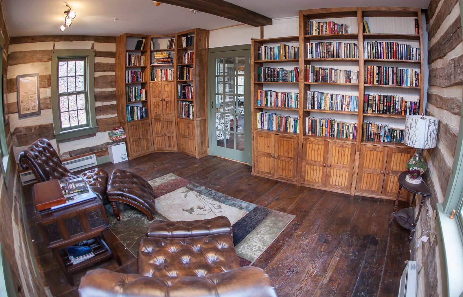 Library with floor to ceiling bookshelves